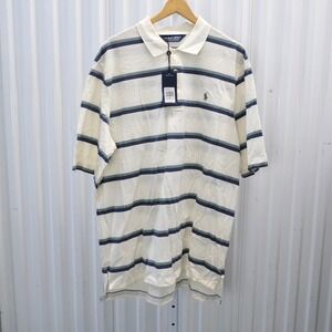 NWT Ralph Lauren Polo Golf Shirt Men XL White Stripe Pima Cotton Golf